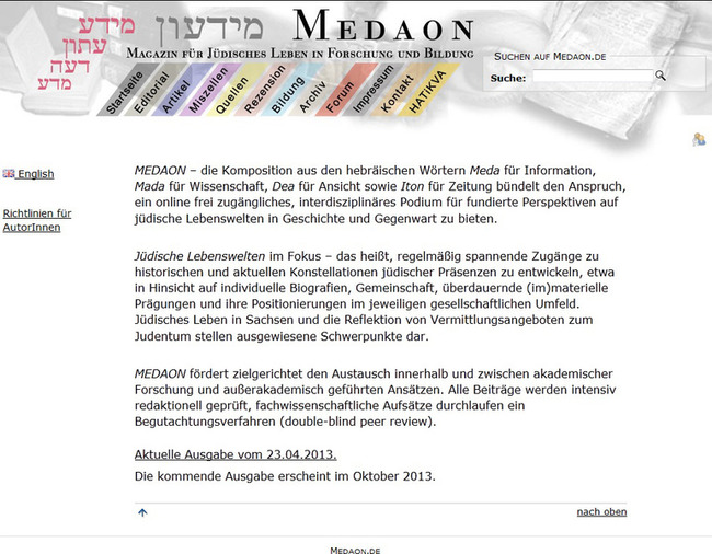 MEDAON - Magazin für jüdisches Leben in Forschung und Bildung