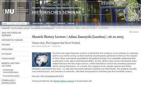 Munich History Lecture | Adam Zamoyski (London): Vienna 1815: The Congress that Never Worked